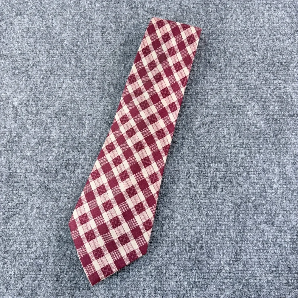 Fiorio Milano Silk Tie Burgundy Cream Plaid Made in Italy Bloomindale's